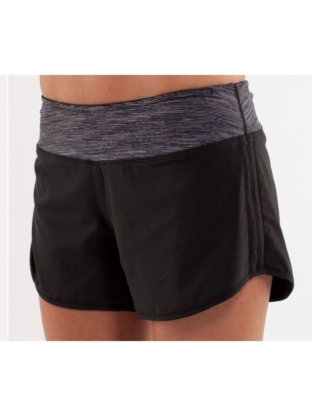 Lululemon SWITCH BACK Black & Gray FOSSIL Shorts Size 2 LINED PANTY